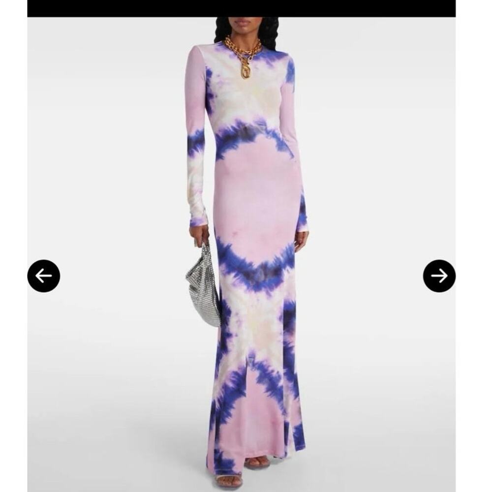 RABANNE Pink Purple Tie Dye Long Sleeve Open Back Robe Gown Size US 0